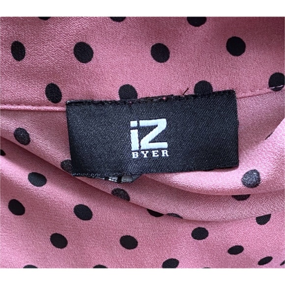 IZ BYER Dusty Rose  Black Polka Dot Button Down Blouse sz: M - Picture 5 of 6
